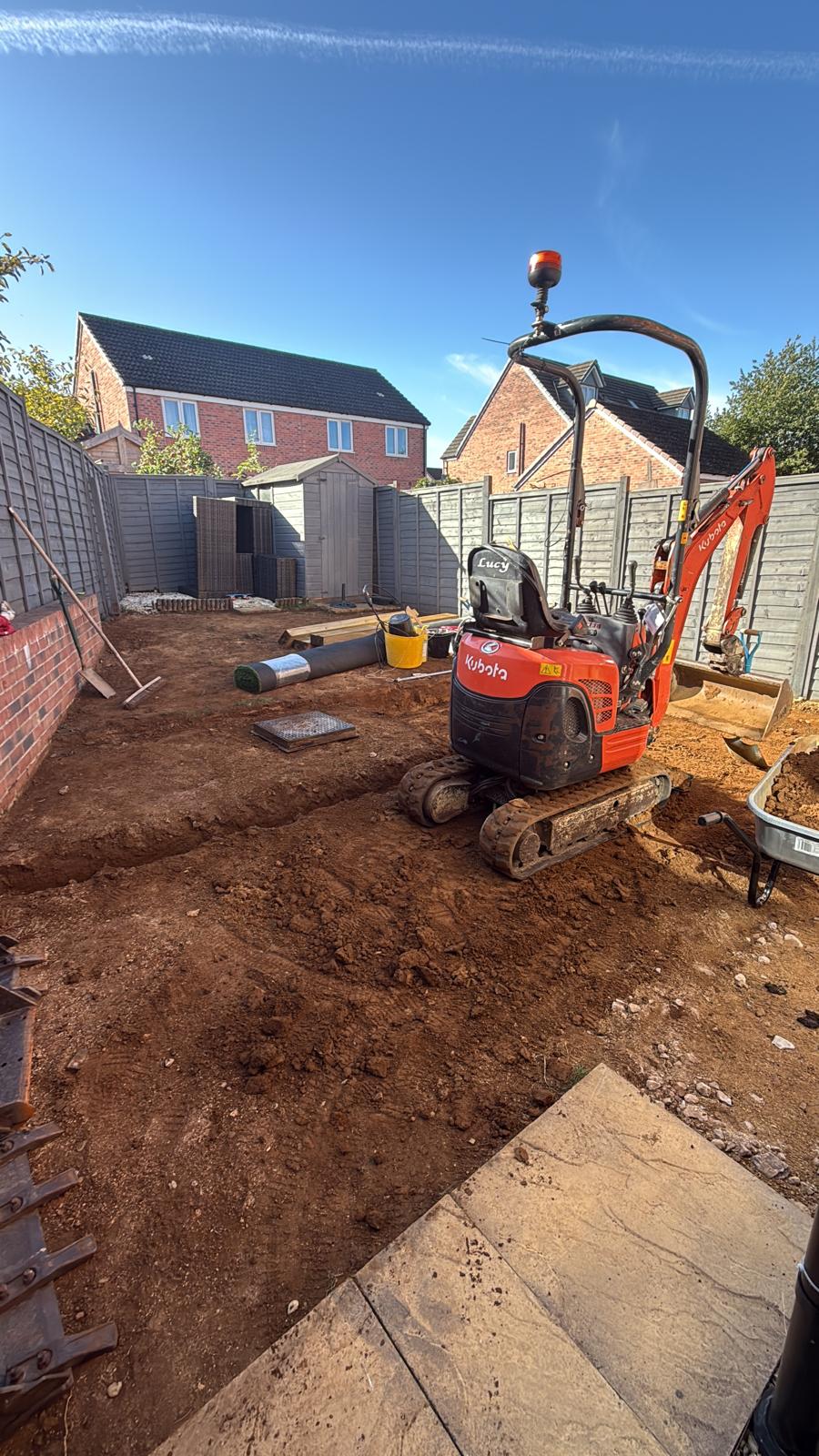 Full garden groundworks and landscaping with mini-digger